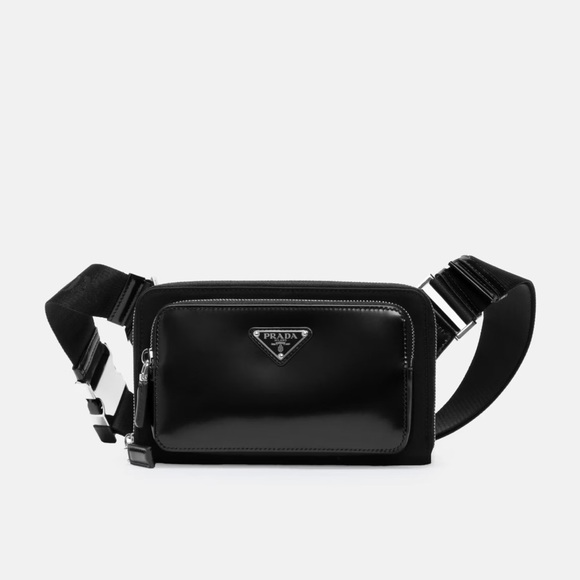 Prada Soft Calf Leather Bandoliera Belt Bag Black Crossbody Waist Bag